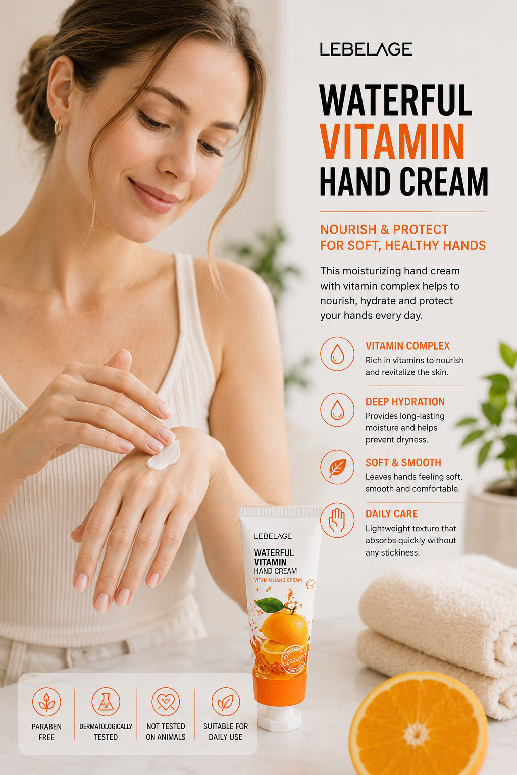 LEBELAGE Waterful Vitamin Hand Cream 100ml | Lichte Handcrème Droge Handen